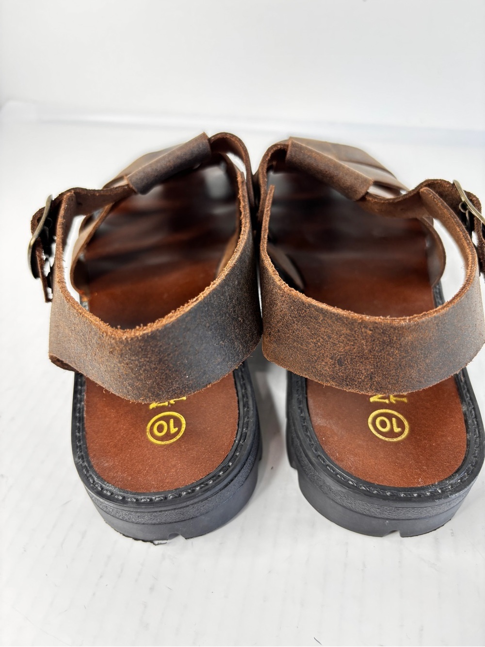 Northwest Territory Brown Leather Fisherman Sandals Mens Sz 10 Woven Rugged Sole - Picture 4 of 16
